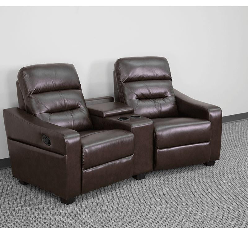 Futura Series 2-Seat Reclining Leather Seating Unit, Cup Holders, Brown
