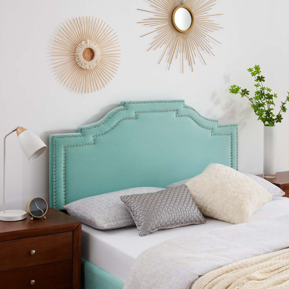 Headboard, King Size, Velvet, Blue, Modern Contemporary, Bedroom Master Suite