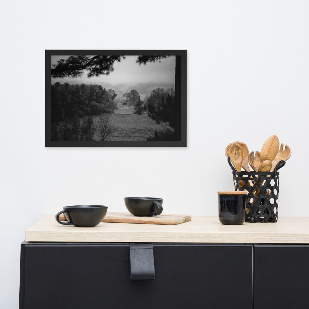 Mist of Valley Forge in Black and White Framed Photo Paper Wall Art Prints, Black, 12" X 18"