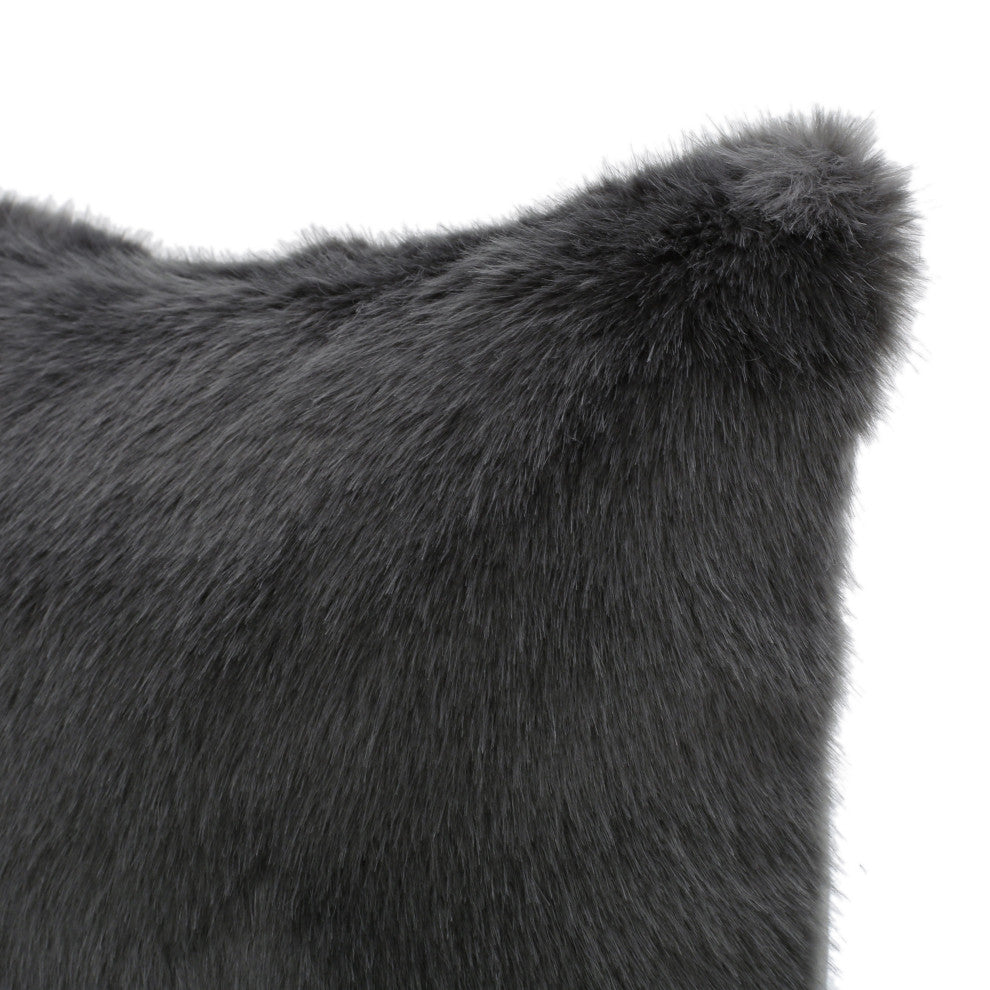 GDF Studio Elise Modern Glam Faux Fur Throw Pillow, Dark Gray, 1