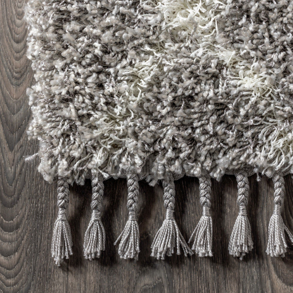 Mercer Shag Plush Tassel Moroccan Geometric Trellis Area Rug, Grey/Cream, 8 X 10