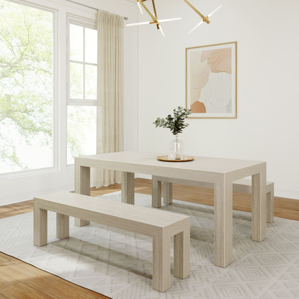 Plank+Beam Modern Solid Wood Dining Table Set with 2 Benches