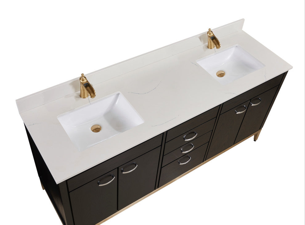 Belluno Composite Stone Vanity Top, Milano White With White Sinks, 73"