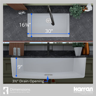 Karran QU-812 Undermount 32.5" Large Single Bowl Quartz Sink Kit, White