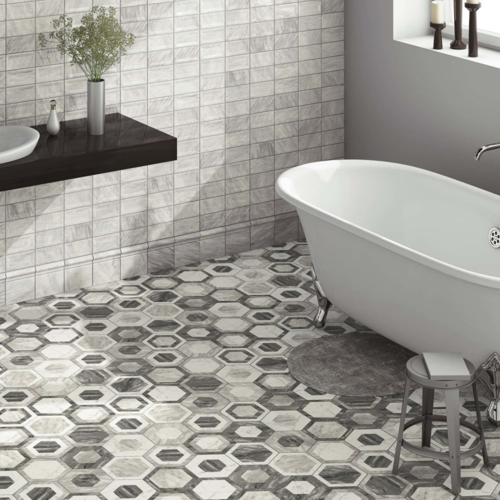 Classico Bardiglio Hex Geo Porcelain Floor and Wall Tile