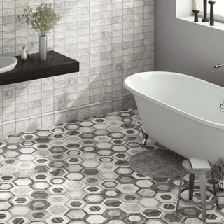Classico Bardiglio Hex Geo Porcelain Floor and Wall Tile