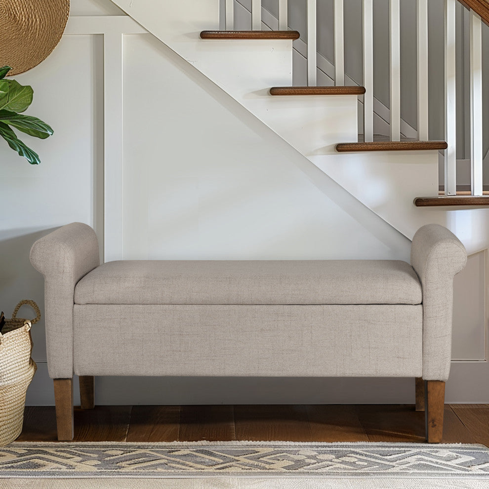 510 Design Aubrey Upholstered Storage Bench, Cream, Bench