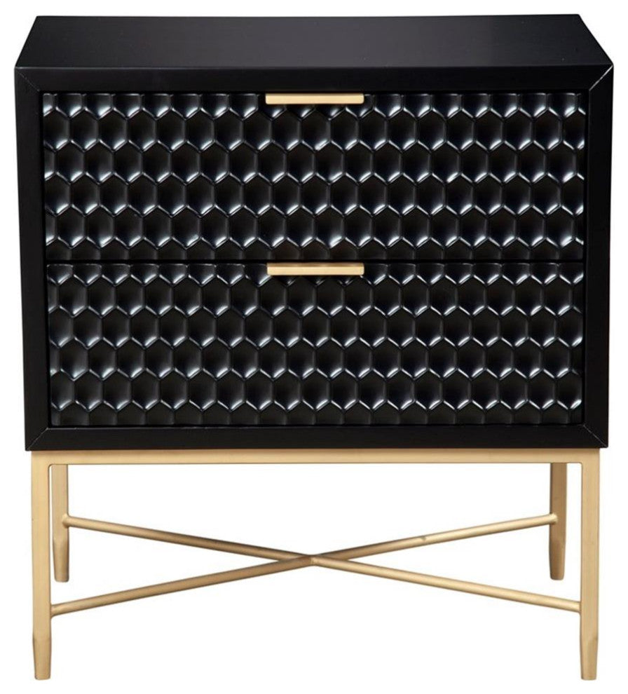 Origins by Alpine Black Pearl Two Drawer Wood Nightstand in Black