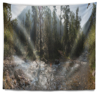 Mountain River Panorama Landscape Wall Tapestry, 39"x32"