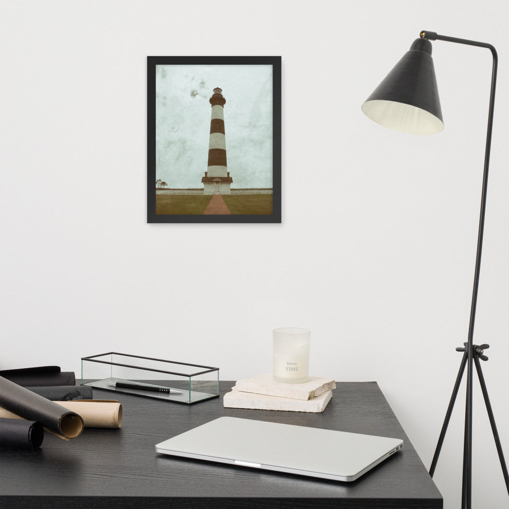 Aged Bodie Lighthouse Landscape Framed Photo Paper Wall Art Prints, Black, 11" X 14"