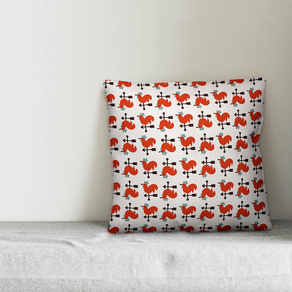 Red Rooster Pattern Outdoor Throw Pillow, 20"x20"