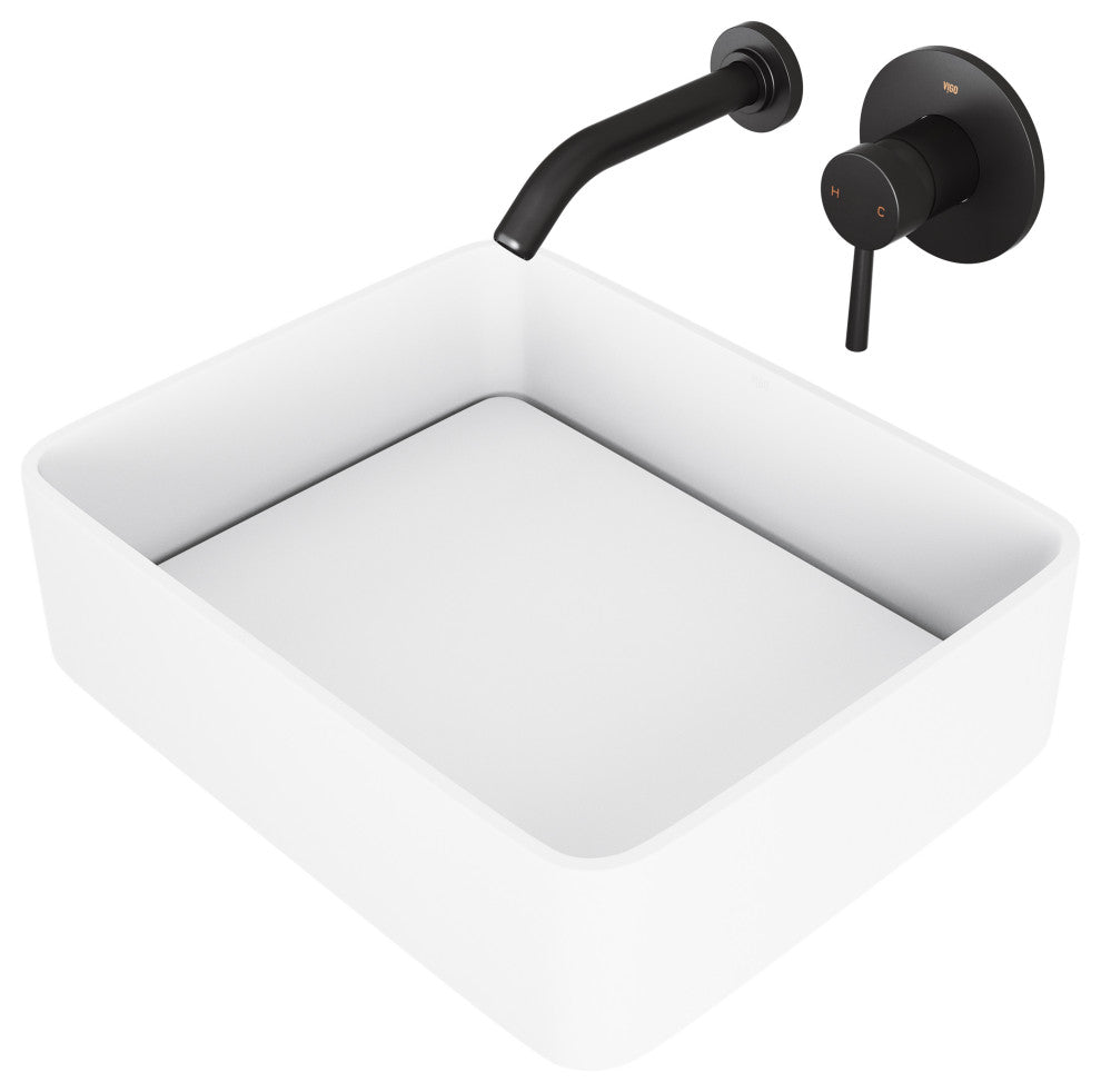 Jasmine 18"L x 15"W MatteStone Vessel Sink and Olus Wall Mount Faucet Set
