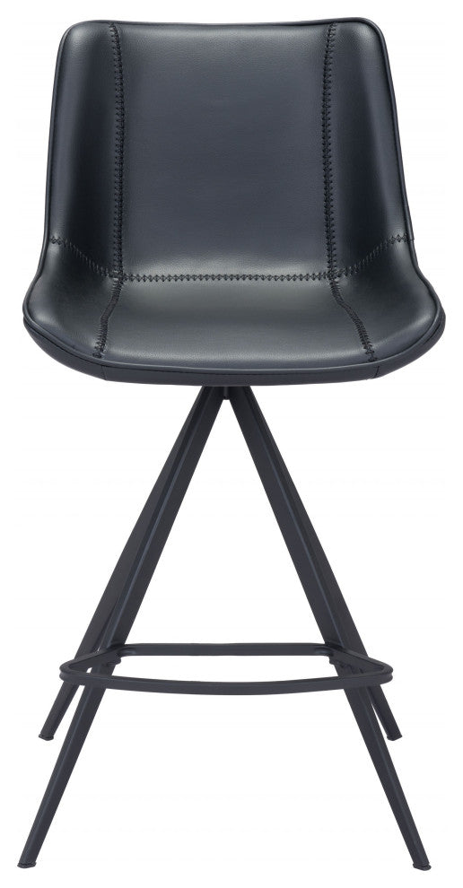 Set of Two Black on Black Faux Leather Triangle Base Counter Chairs