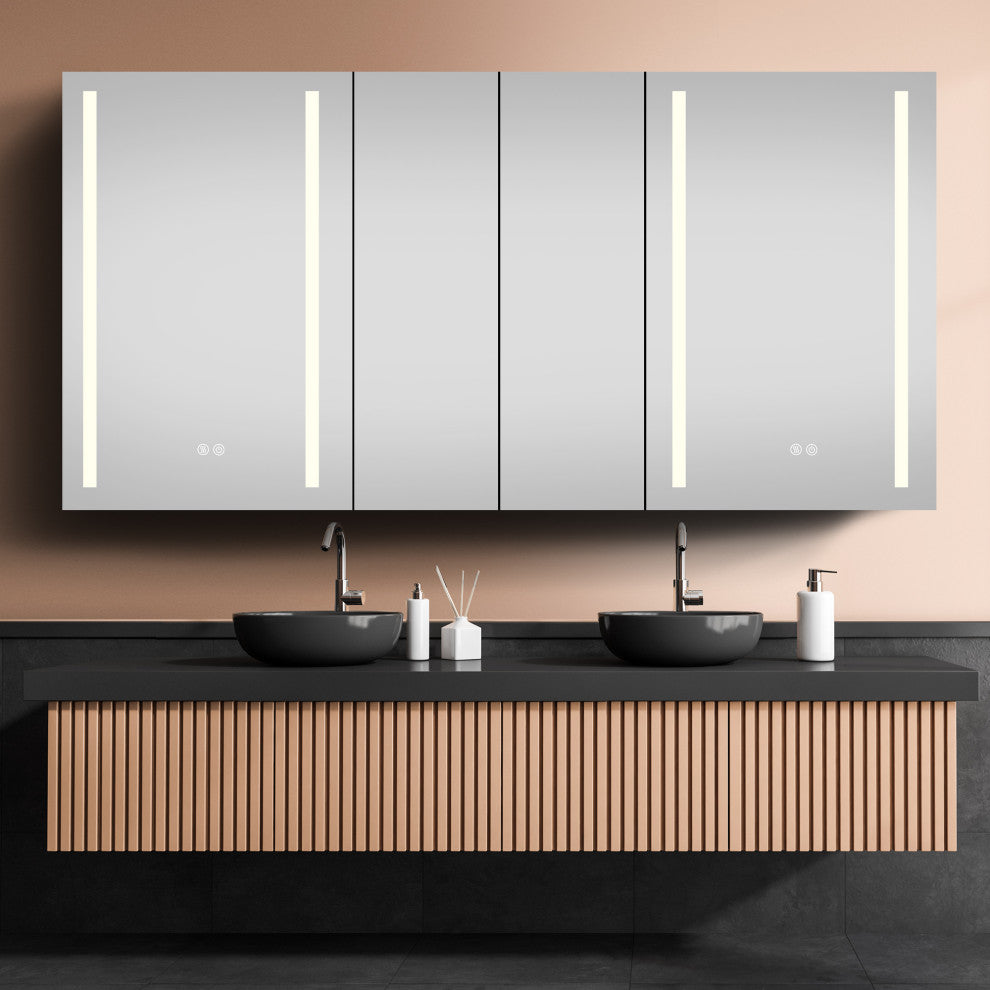60"x30" Surface Mount Frameless Aluminum LED Medicine Cabinet With Anti-Fogger