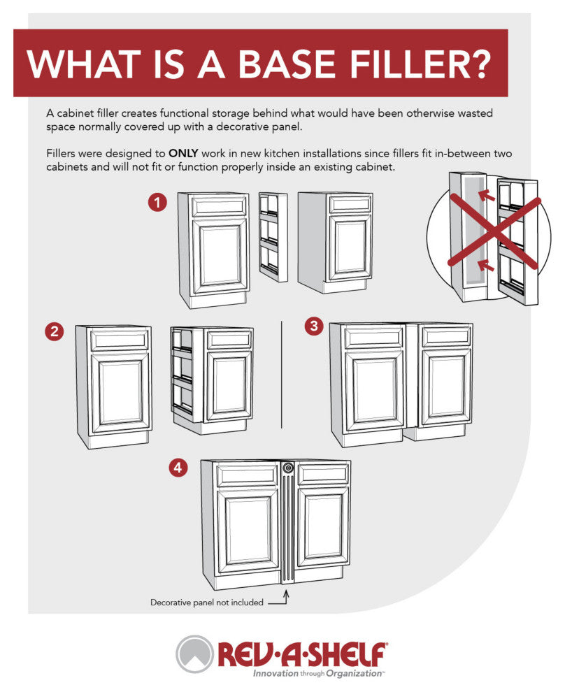 Wood Base Filler Pull Out Organizer for New Kitchen Applications, 3"