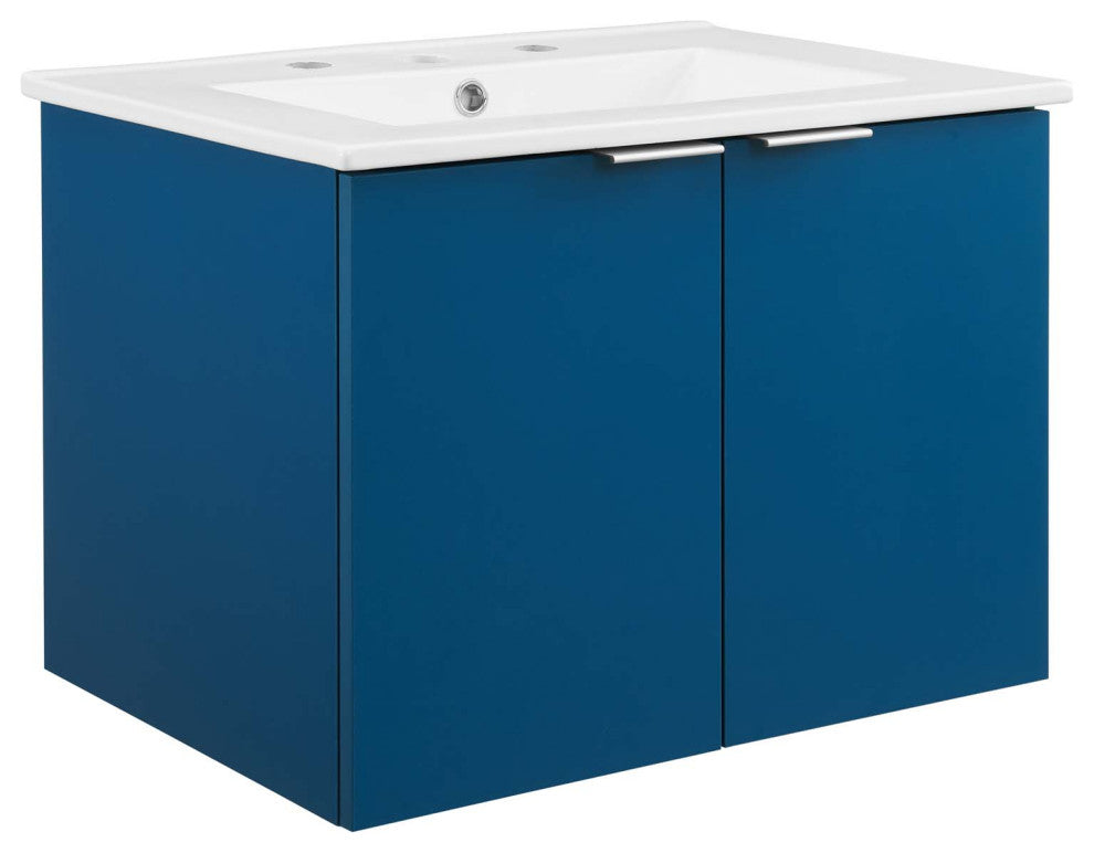 Maybelle 24" Wall-Mount Bathroom Vanity, Navy White