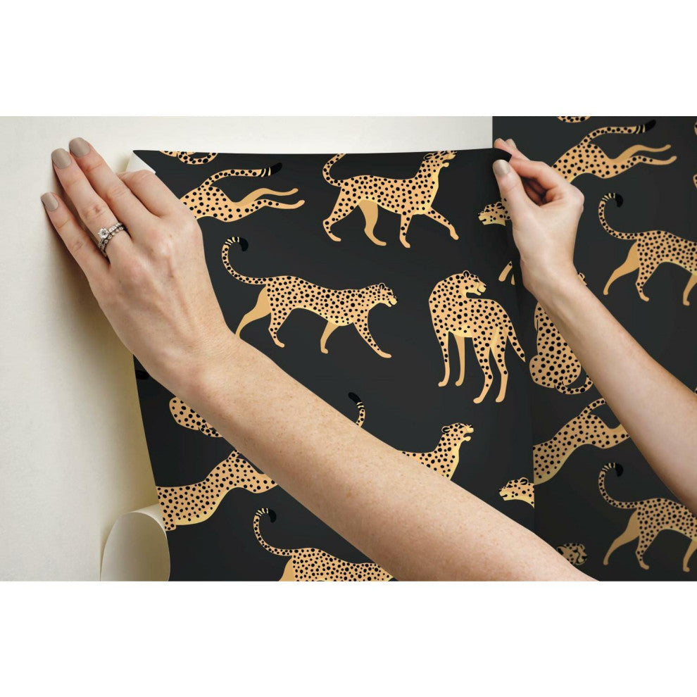 Black & Orange Cheetah Cheetah Peel & Stick Wallpaper