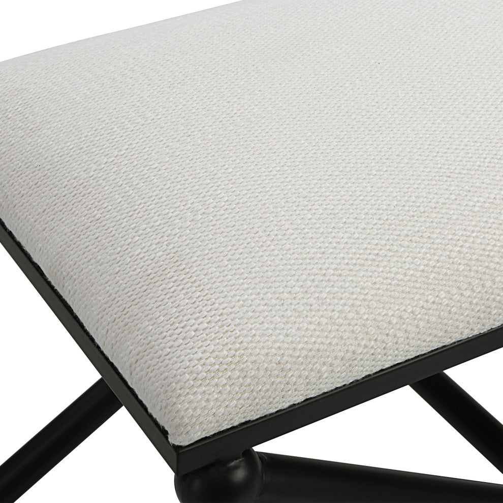Uttermost Andrews 24 x 21" White Fabric Small Bench, Satin Black
