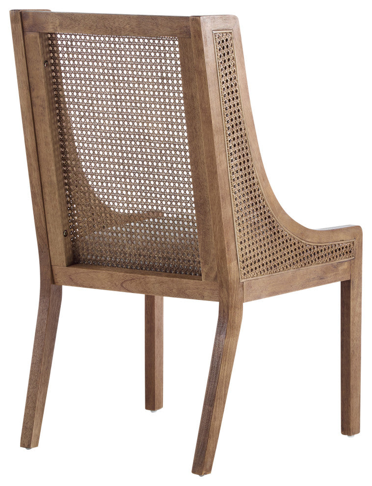 Wendell Rustic Fabric Upholstered and Cane Dining Chairs, Set of 2, Beige/Brown