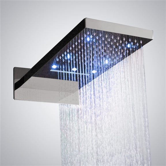 Favara 22" Brushed Nickel Rainfall Shower System With Handheld Shower, Led