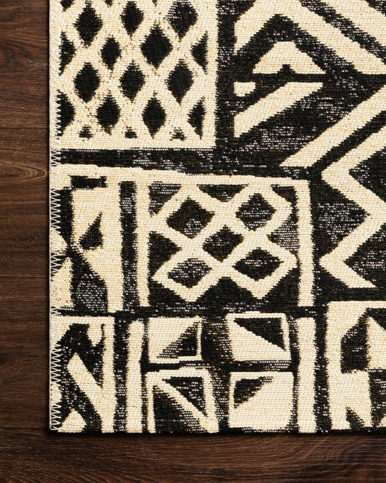 Ivory Black Indoor Outdoor Mika Area Rug by Loloi, 10'6"x13'9"