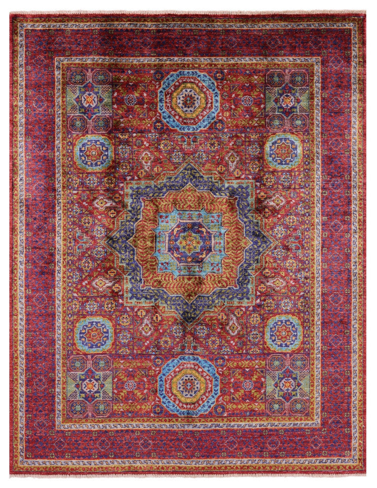 5' 1" X 6' 7" Handmade Geometric Mamluk Wool Rug - Q12239