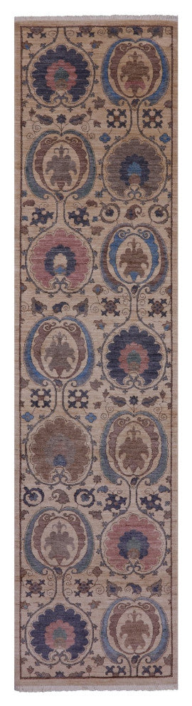 2' 7" X 10' 7" William Morris Hand Knotted Runner Rug Q6786