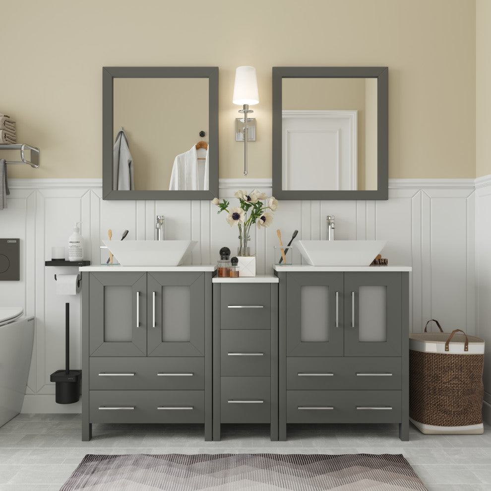 Vanity Art Bathroom Vanity Set With Sink, Gray, 60", Standard Mirror
