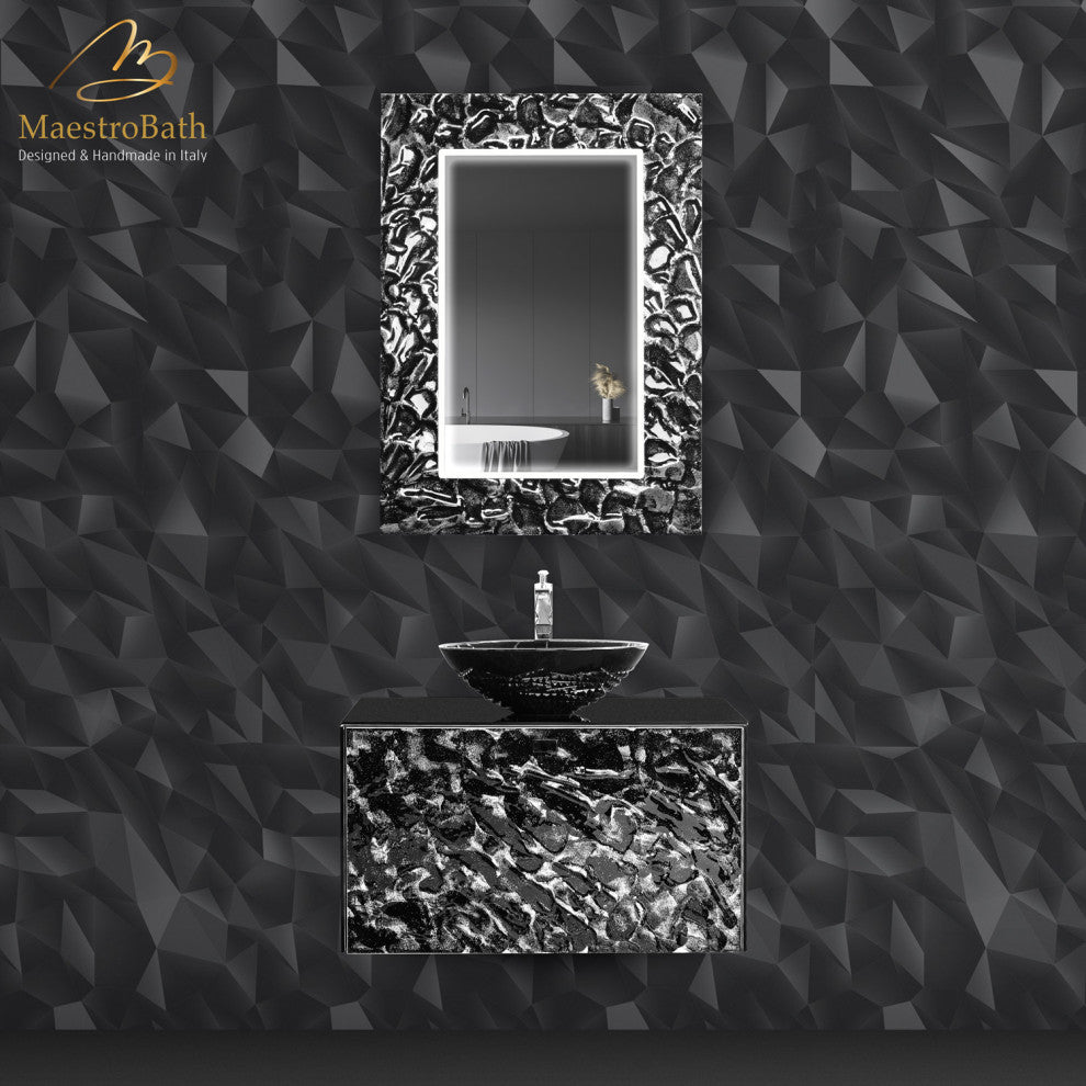 Kara Luxury Murano Glass Single Bathroom Vanity 32", Black