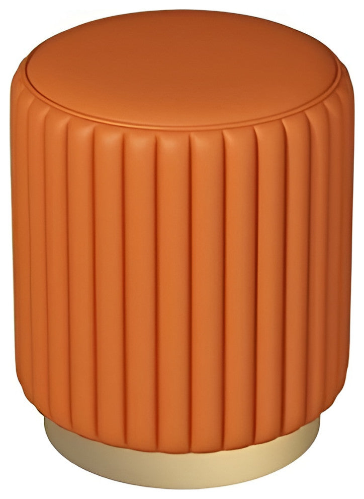 Nordic Makeup Stool Made of Leather with Iron Base, Orange