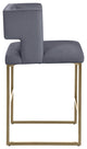 Caleb Upholstered Counter Stool, Set of 2, Gray, Velvet, Brushed Gold