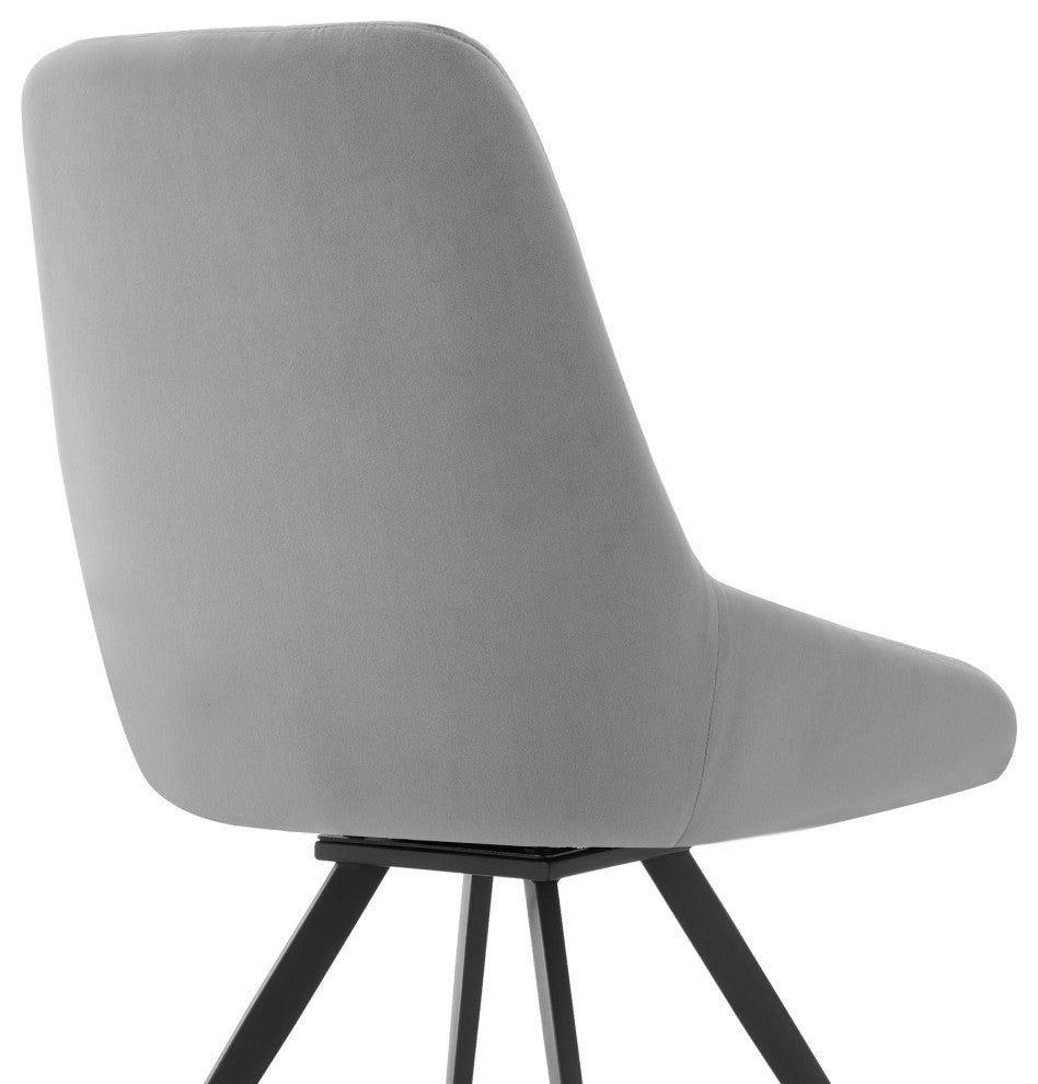 Alison Swivel Gray Velvet and Metal Dining Room Chairs, Set of 2