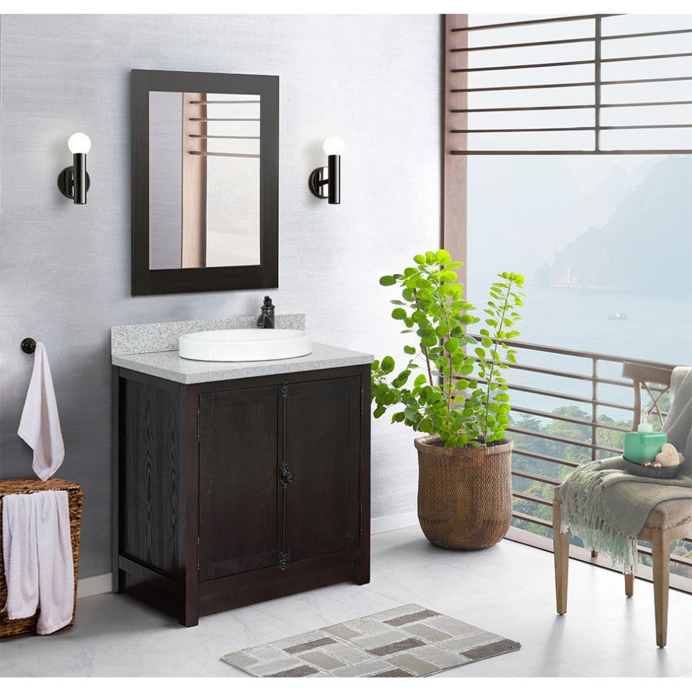 30" Single Vanity, Brown Ash, Gray Granite Top, Round Sink