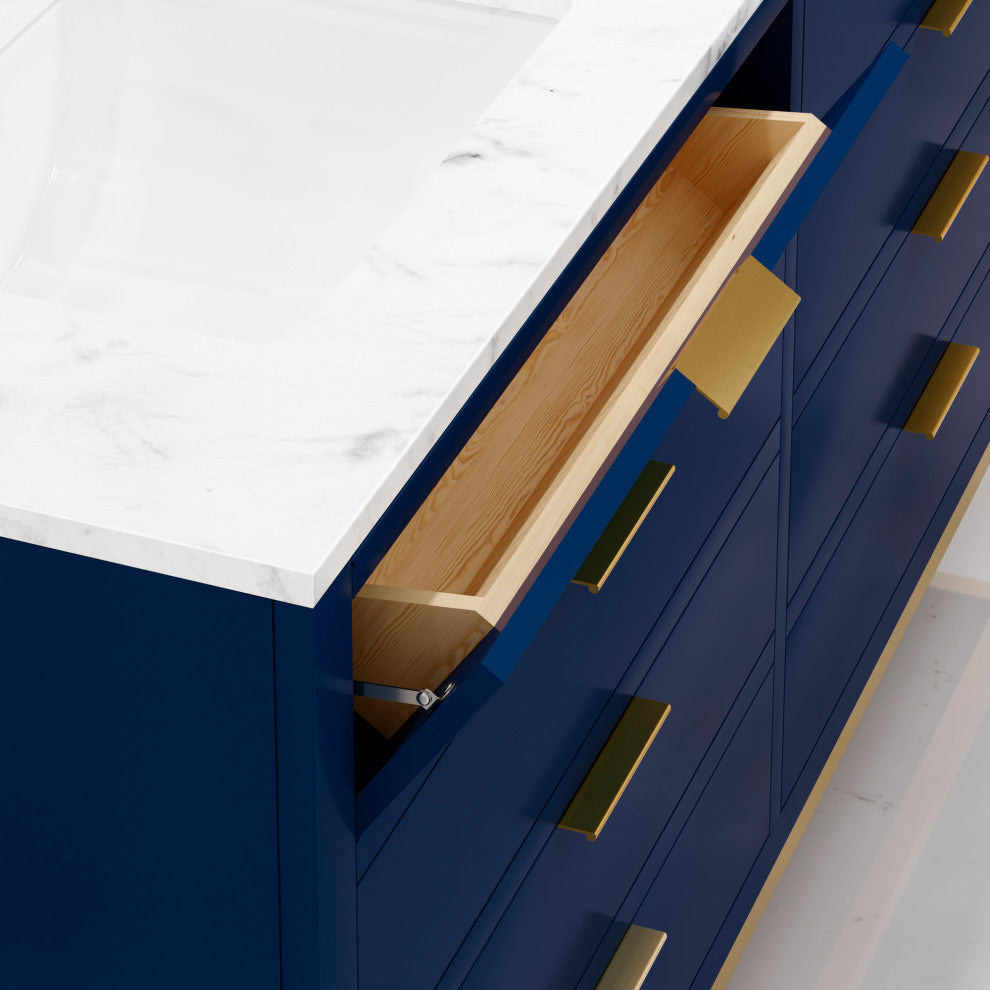 Bristol 60" Marble Countertop Vanity, Blue With Gooseneck Faucet