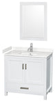 36"SGL Bathroom Vanity White, Carrara Cult. Marble Countertop, Sink, 24" Mirror