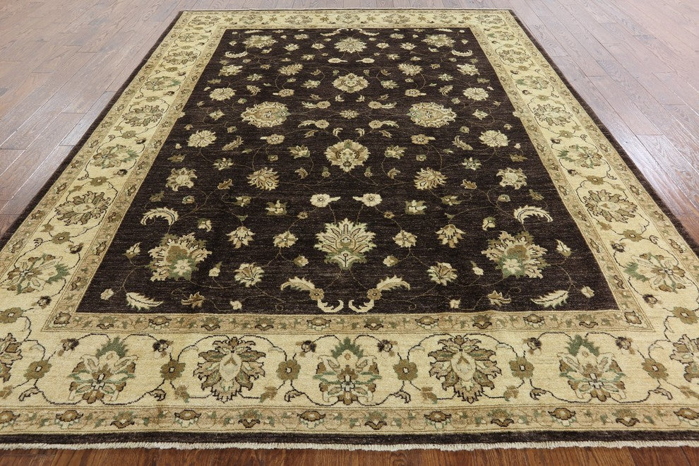 8x10 Brown Oushak Collection Peshawar Quality Chobi Hand Knotted Wool Rug H9383