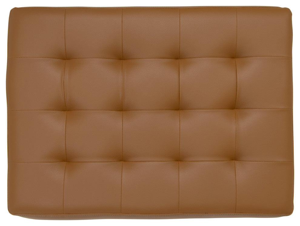 Newel Modern Square Ottoman Blended Leather and Chrome Metal Frame Caramel