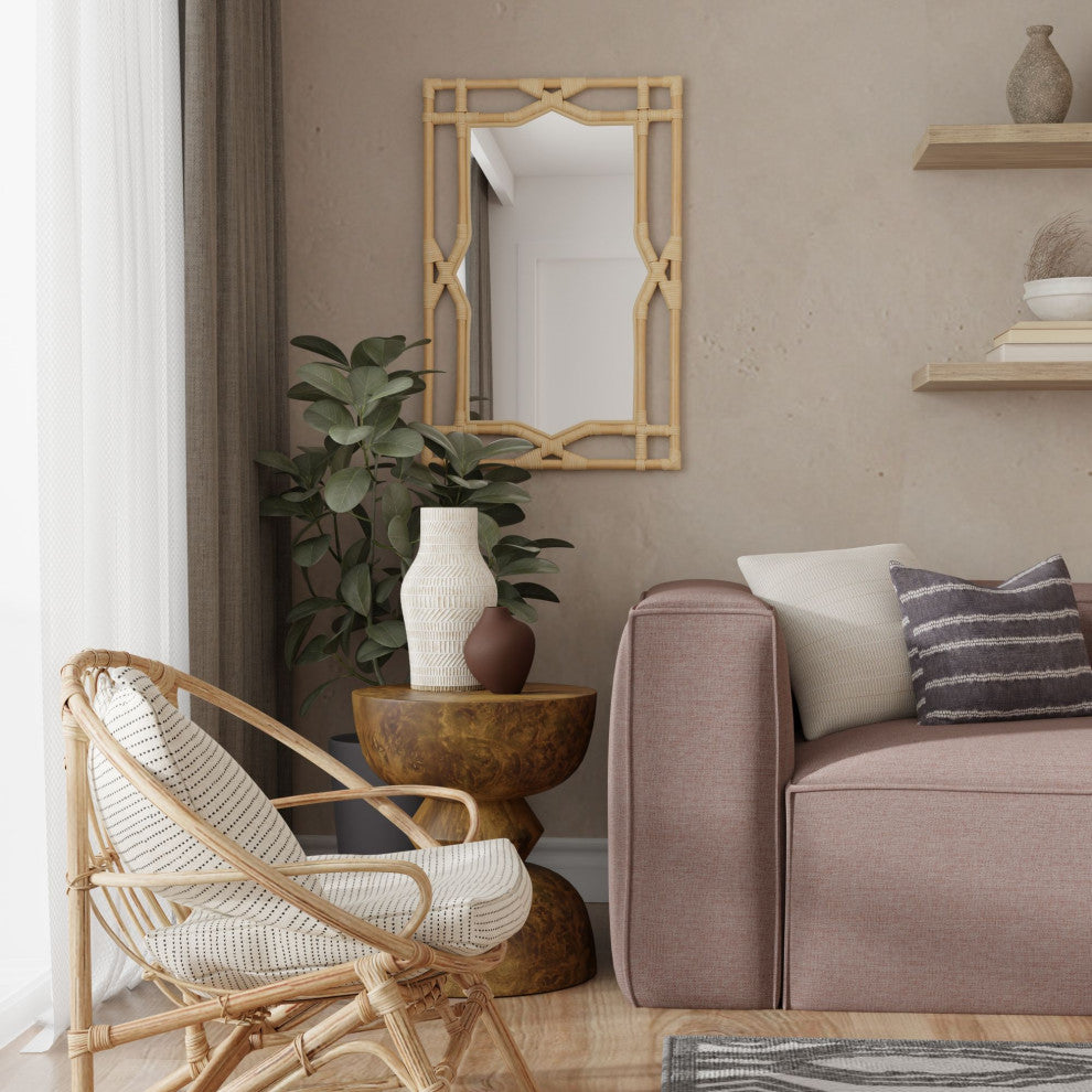 Rectangular Rattan Decorative Chippendale Wall Mirror, Natural