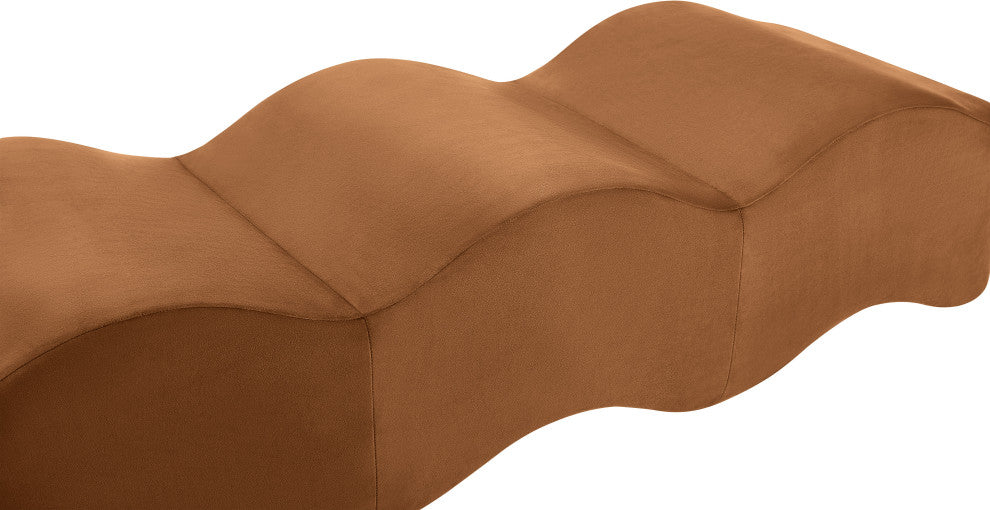 Wave Upholstered Bench, Saddle, Velvet