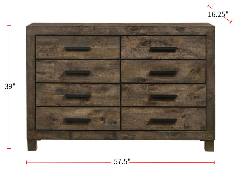 8 Drawers Wooden Dresser, Golden Brown