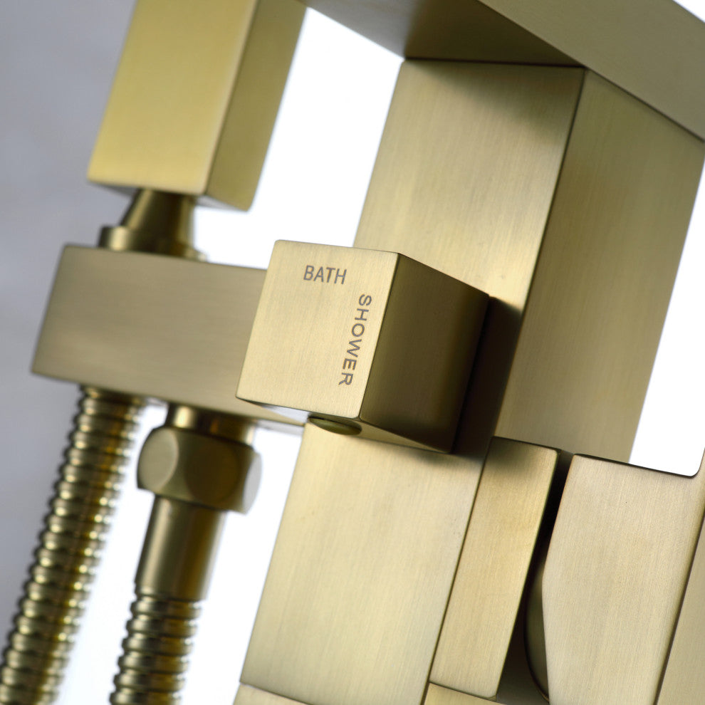 Freestanding Bathtub Faucet, Floor Mounted Tub Faucets With Hand Shower, Brushed Gold