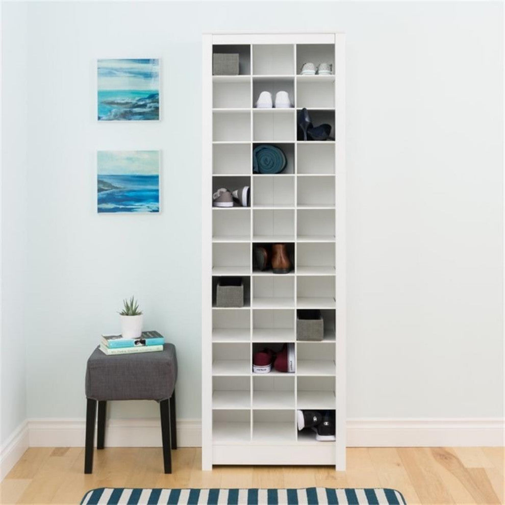Prepac Space Saving 36 Cubby Shoe Storage Cabinet in White