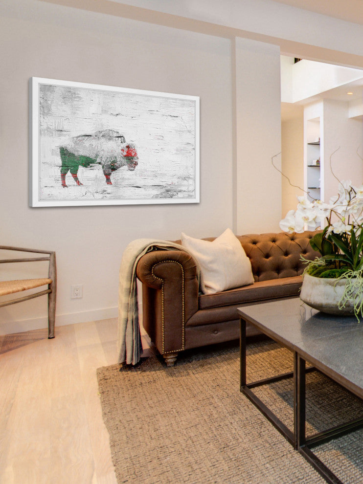 Parvez Taj "Snow Buffalo" Framed Painting Print, 36"x24"