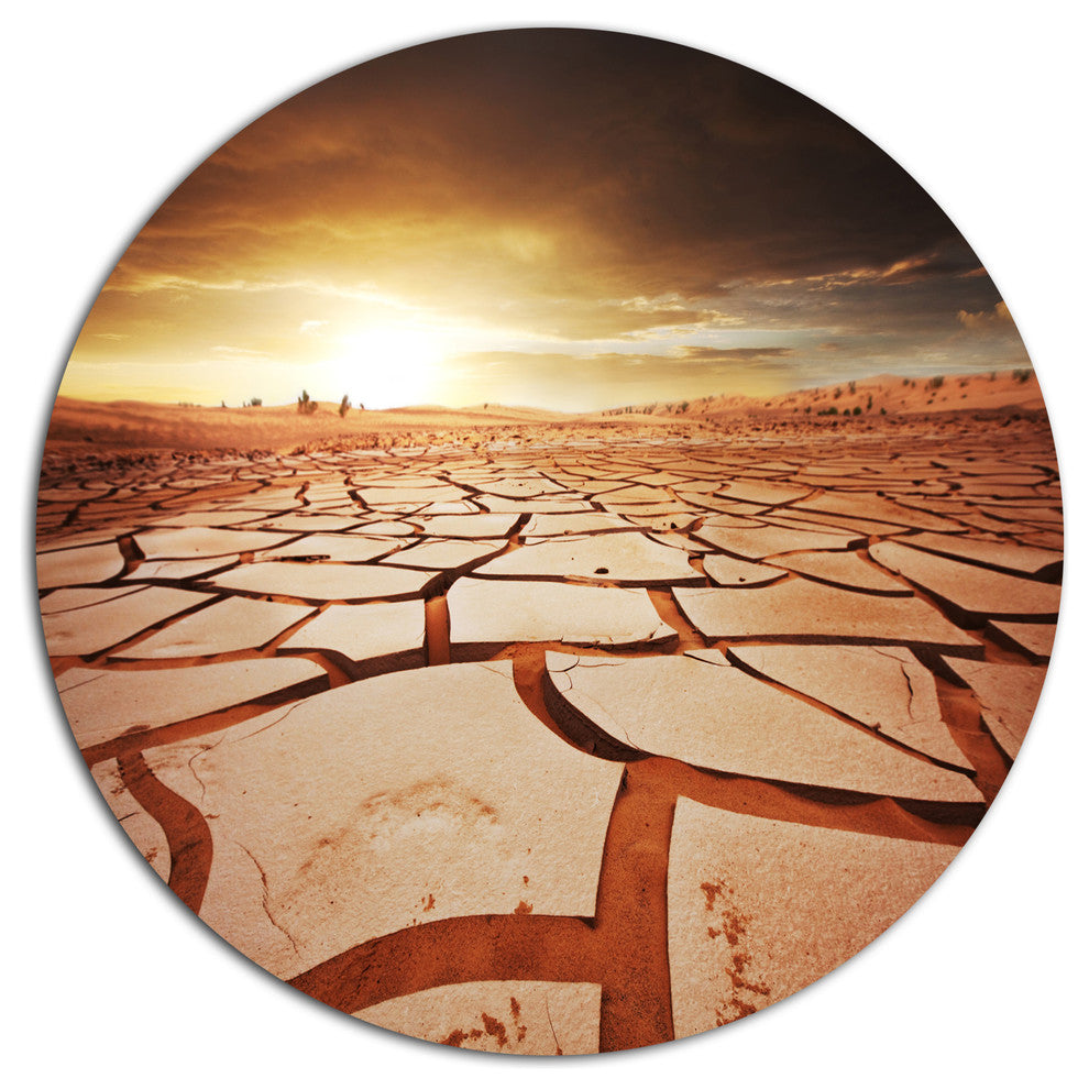 Drought Land Under Dark Skies, African Landscape Round Artwork, 23"