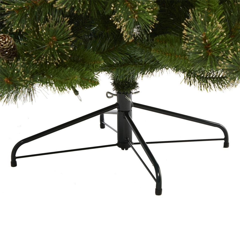 7.5' Golden Washington Pine Faux Xmas Tree W/Lights, Pinecone, Bendable Branches