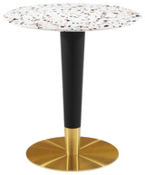 Zinque 28" Round Terrazzo Dining Table, Gold White