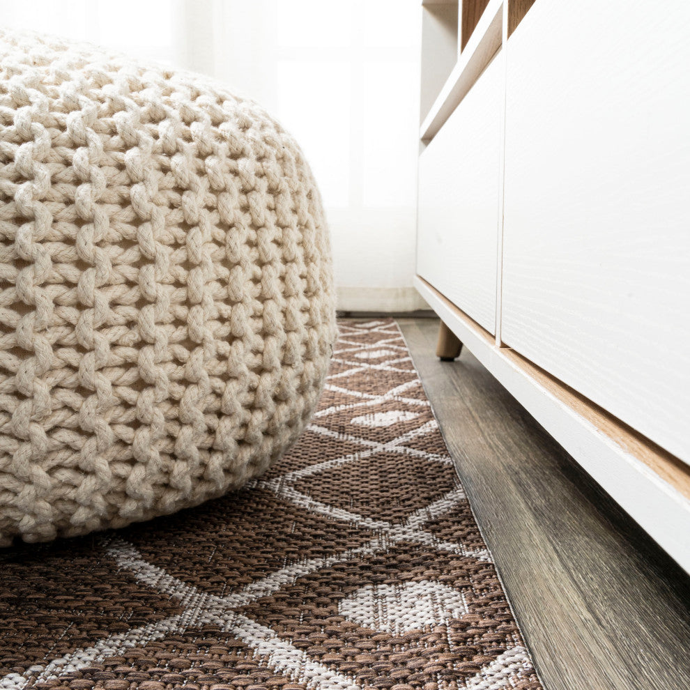 Nokat Tribal Bohemian Indoor/Outdoor Brown/Beige 2 ft. x 10 ft. Runner Rug