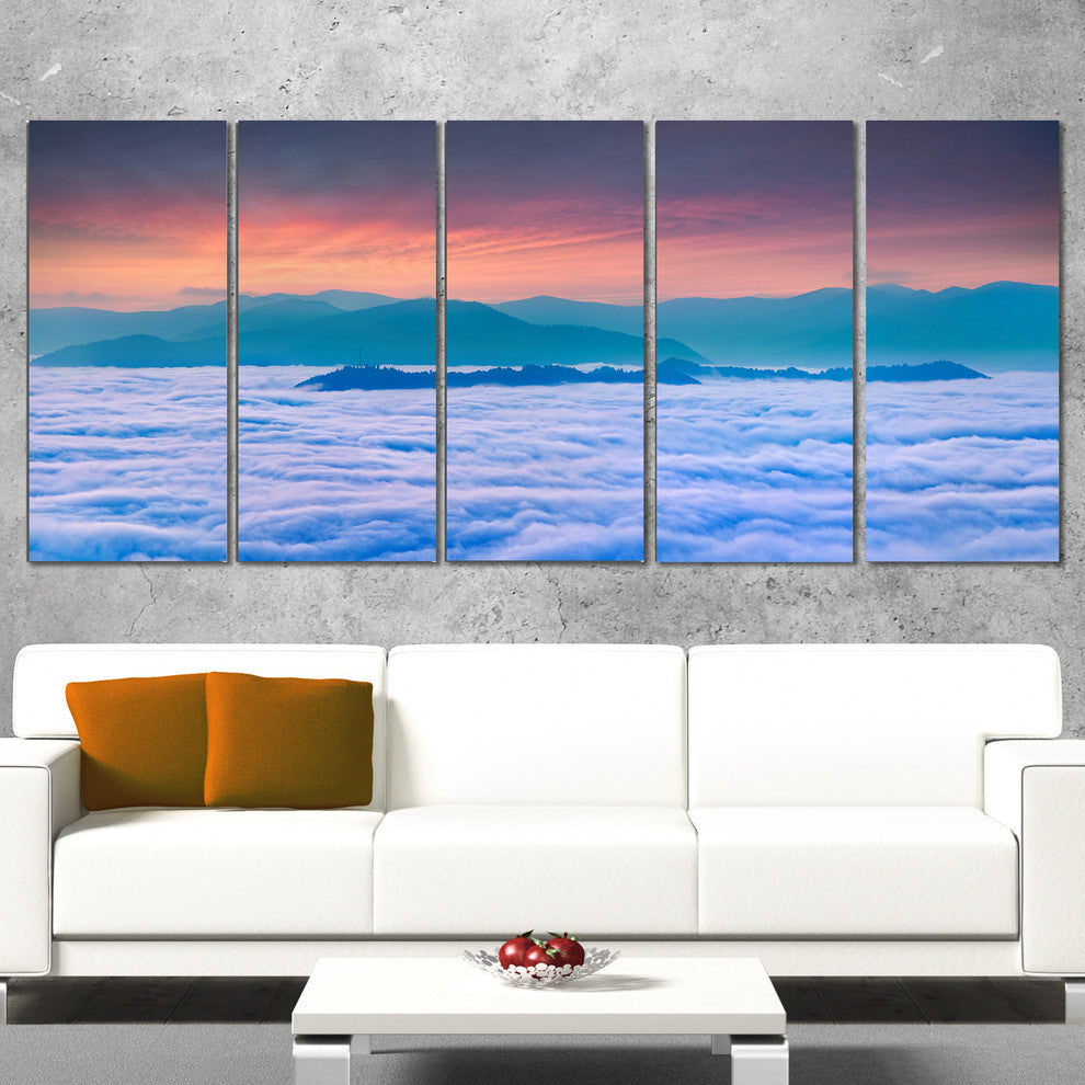 "Sea of White Fog and Mountains" Landscape Canvas Photo Print, 5 Panels, 60"x28"