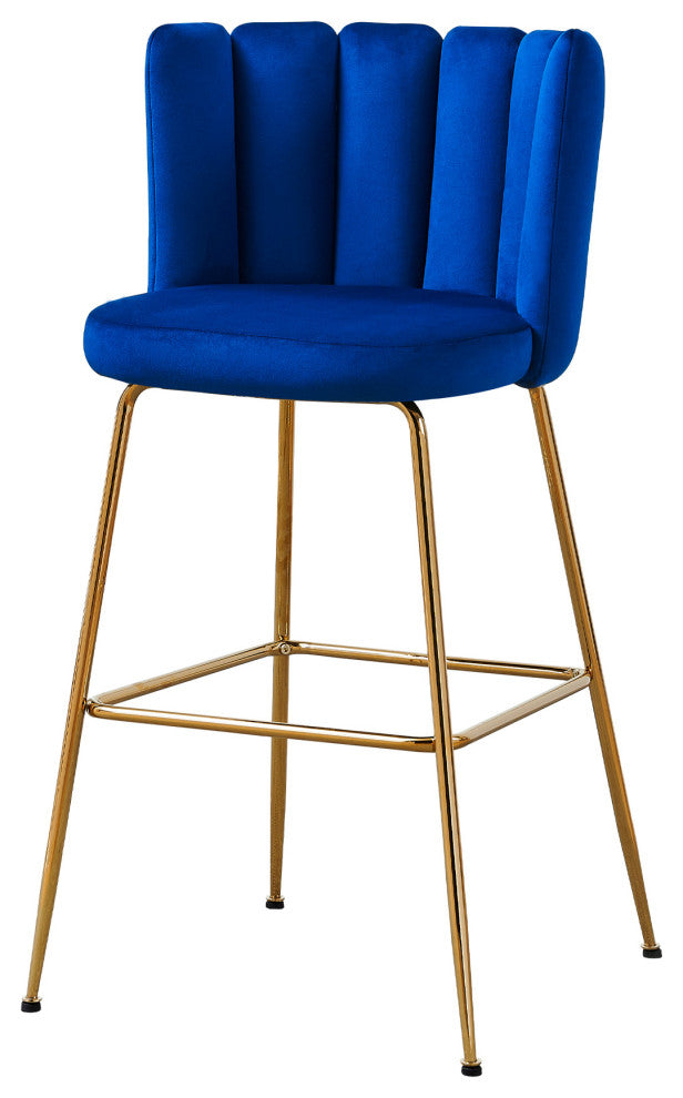 Nolan Contemporary 30" Bar Stool, Set of 2, Navy Blue Velvet
