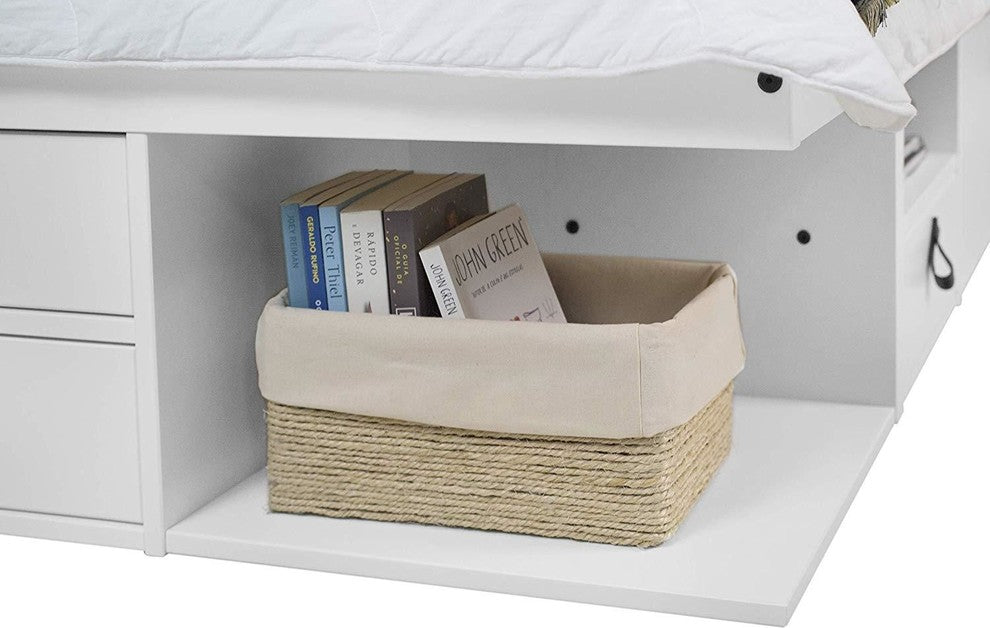 Memomad Bali Storage Platform Bed with Drawers (Queen Size, Off White)